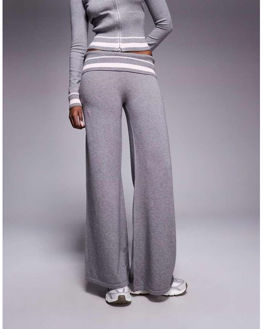 Edikted Blue Eikted Kaliya Co-ord Stripey Fold Over Knit Trousers