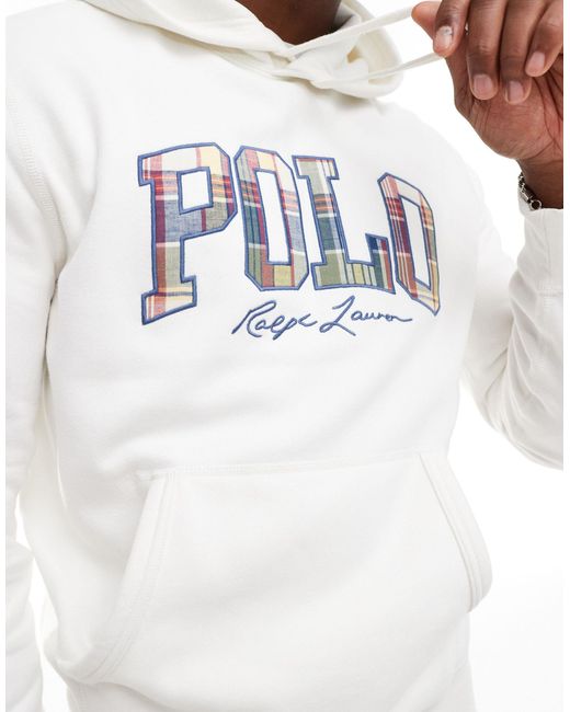 Polo Ralph Lauren White Check Collegiate Logo Fleece Hoodie for men