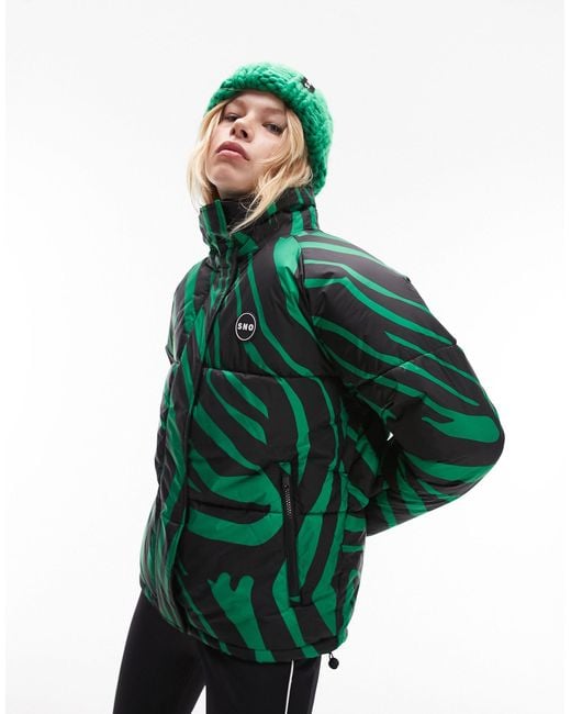 Sno - giacca da sci verde con collo a imbuto e stampa zebrata di TOPSHOP in Green