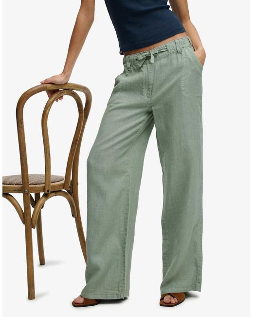 Superdry Green Linen Low Rise Pants
