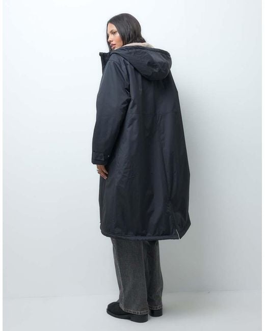 ASOS Gray Longline Rain Coat With Borg Liner