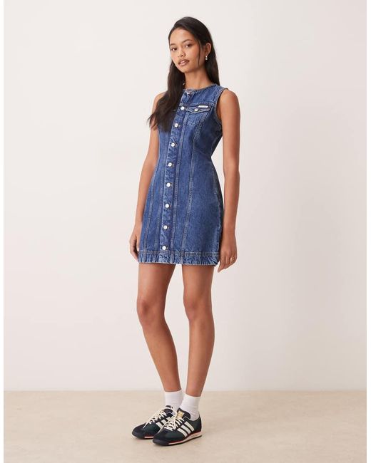 Calvin Klein Blue Button Down Denim Mini Dress