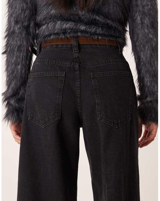 ASOS Blue Asos Design Petite Wide Leg Jean With Crease Front And Belt