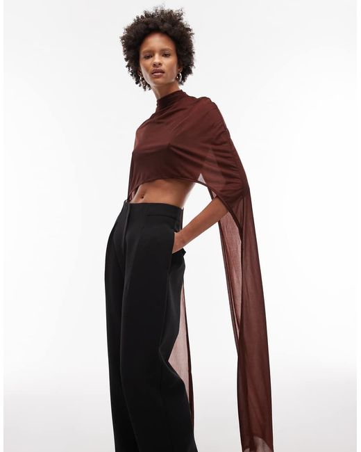 ASOS Lange Cape Top Van Mesh in het Brown