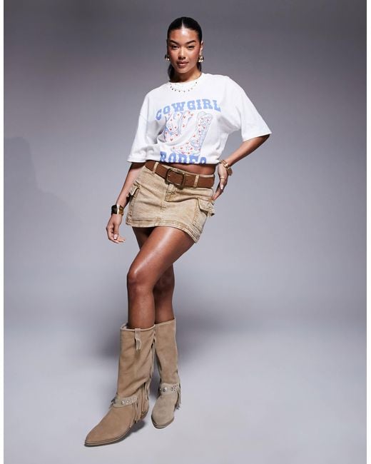 Princess Polly White Velveta Denim Buckle Mini Skirt