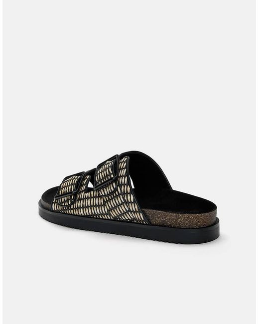 Sandali Sliders Bassi Neri Stampati Con Fibbia di Pull&Bear in White da Uomo