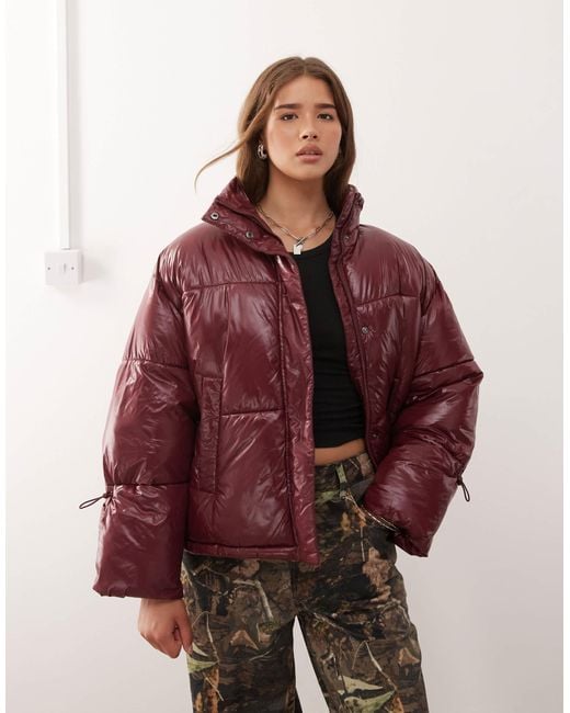 Noisy May Red Shiny Puffer Jacket
