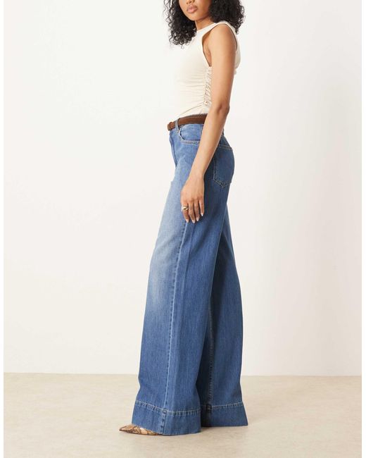 ASOS Blue Asos Design Tall Wide Leg Jean With Crease Front And Belt