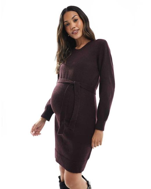 Mama.licious Black Mamalicious Maternity Knitted Midi Dress With Belt