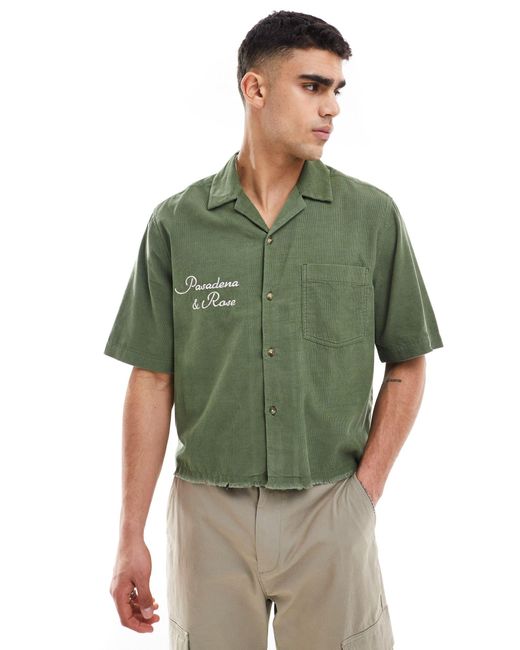 Camicia squadrata taglio corto vestibilità comoda con ricamo sul petto e rever di ASOS in Green da Uomo