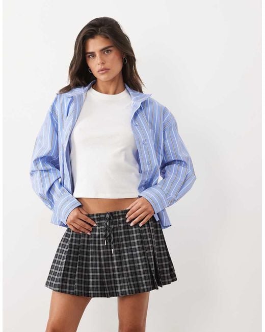 GOOD AMERICAN Blue Low Rise Elasticated Waist Bow Detail Pleated Mini Skirt
