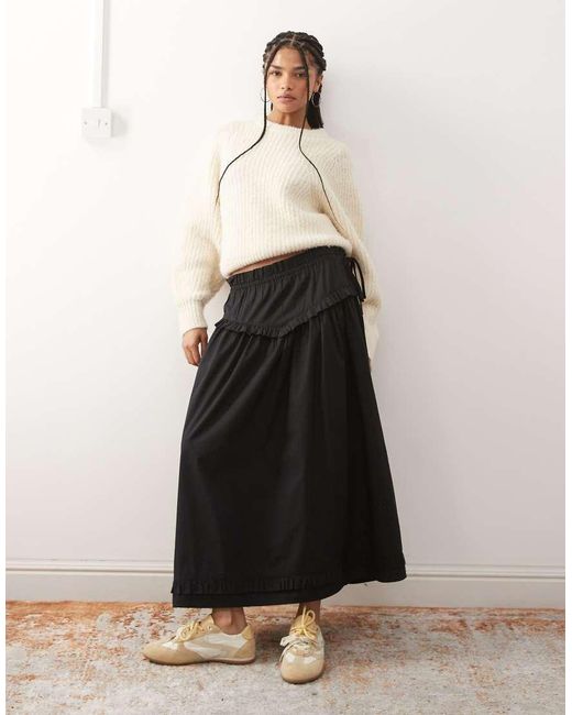 Reclaimed Vintage White Full Midi Skirt With Ruffle Detail On Waist And Hem
