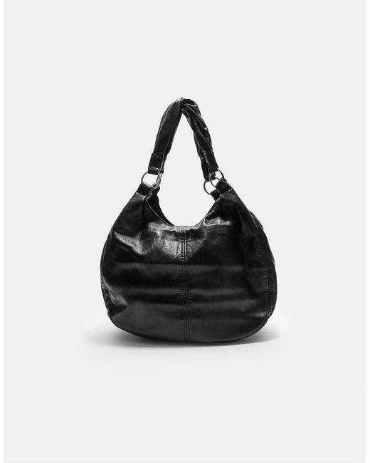 Stradivarius Black Leather Effect Top Handle Bag