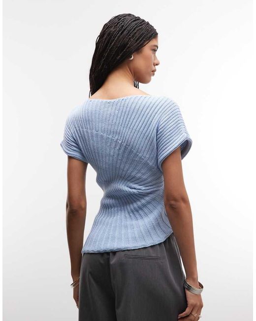 ASOS Blue Knit Cinched Pleated Top