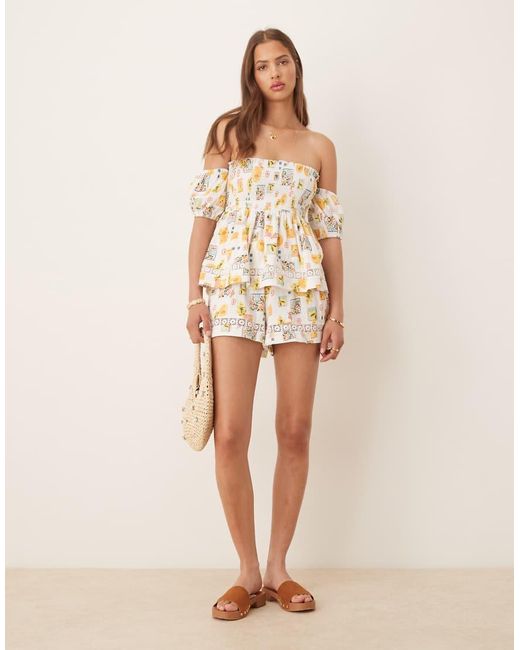 ASOS Natural Shirred Detail Bardot Top