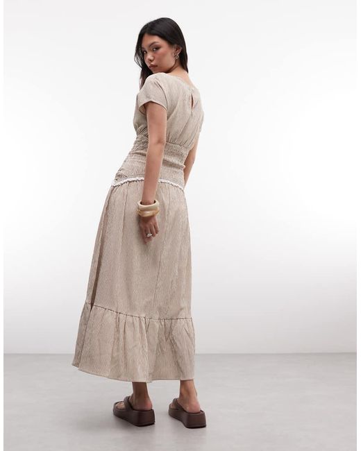 Daisy Street Natural Drop Shirred Waist Midi Dress With Broderie Detailing