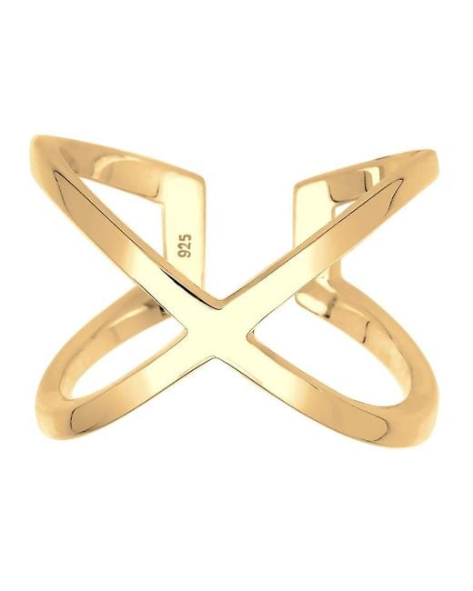 Elli Jewelry Basic Blogger Statement Ring Van 925 Sterling Zilver Met Gekruist Model in het Metallic