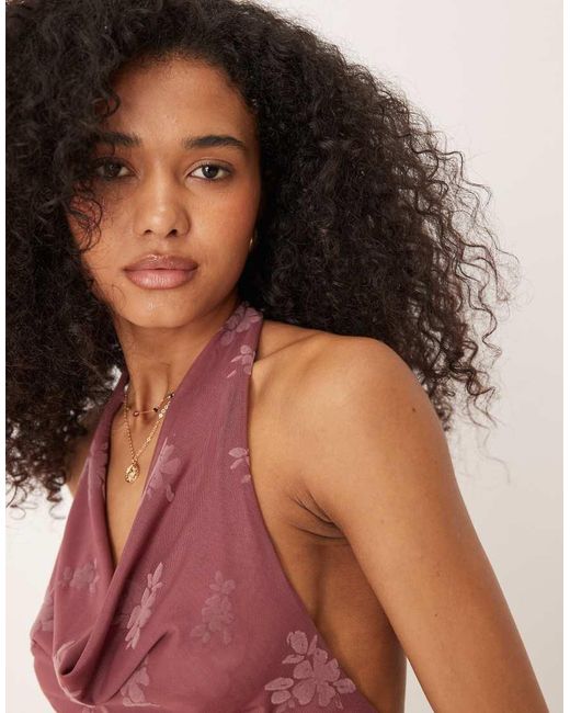ASOS Red Burn Out Floral High Neck Cowl Top Co Ord