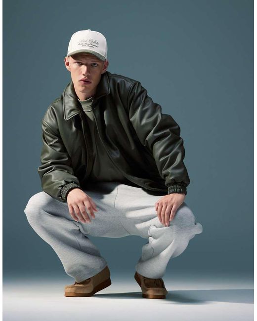ASOS Blue Oversized Faux Leather Wadded Harrington Jacket for men