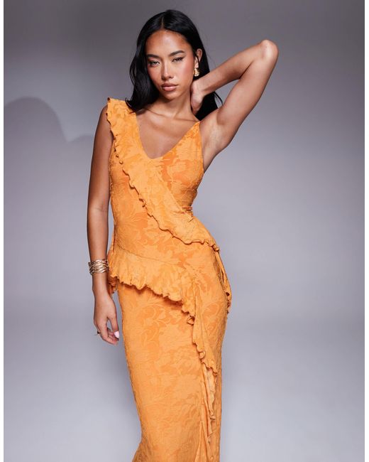 ASOS Blue Devore Ruffle Strappy Back Maxi Dress