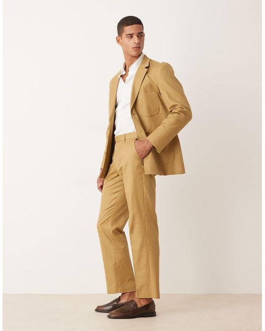 ASOS Natural Cotton Linen-blend Straight Leg Suit Pants for men