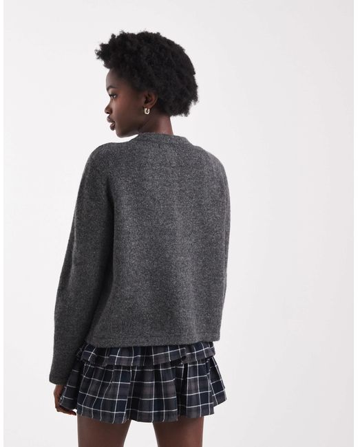 ONLY Gray One Button Crew Neck Cardigan
