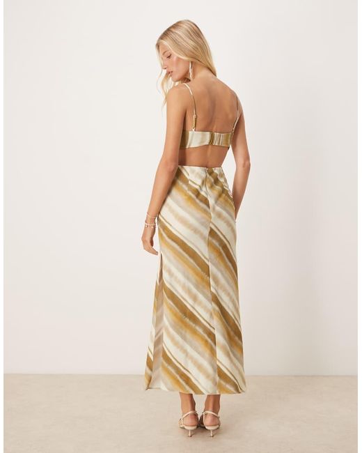 Vestito Sottoveste Midi A Righe Con Cut-Out E Bustino Risvoltato di ASOS in Natural