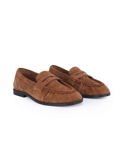 OFF THE HOOK Brown Sienna Suede Leather Ruched Loafers