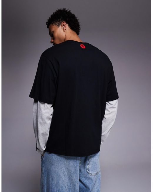 ICECREAM Black Running Dog Layered T-shirt for men