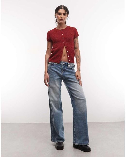 Monki Red Short Sleeve Knit Cardigan Top