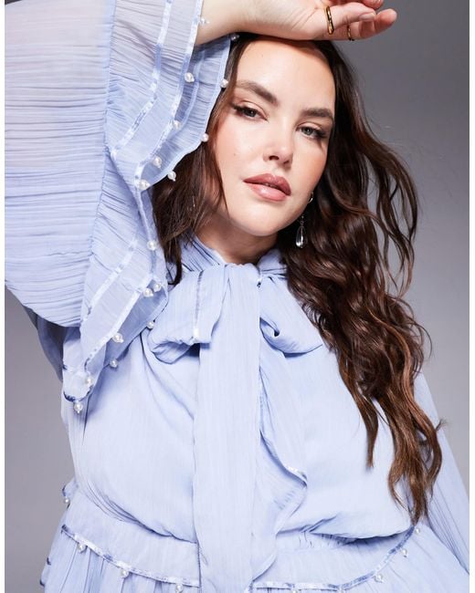 ASOS White Curve Pearl Embellished Chiffon exaggerated Blouse