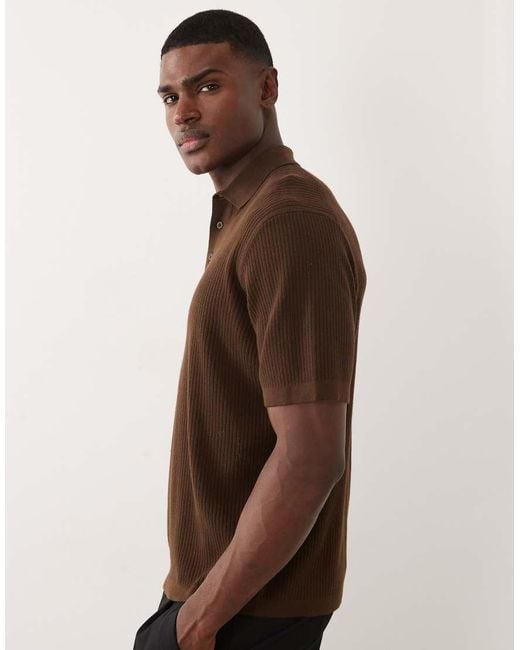 ASOS Brown Essential Oversized Fine Knit Polo for men