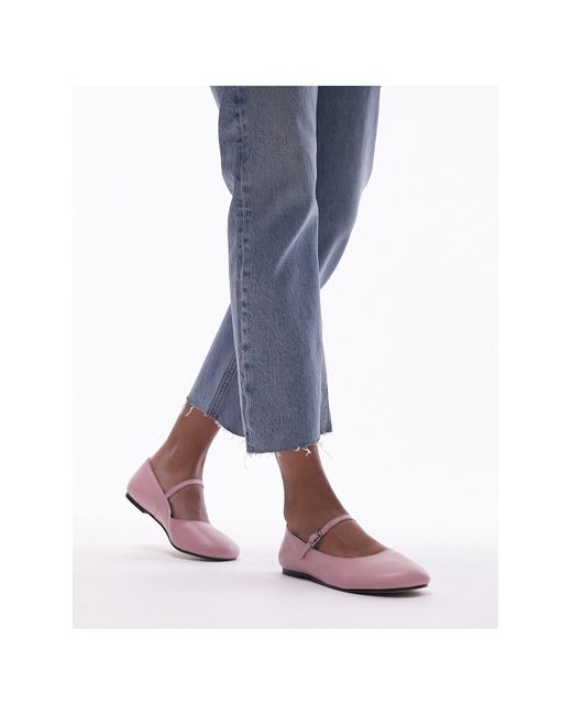 TOPSHOP Carmen Leather Round Toe Ballet Flats in Blue | Lyst Canada