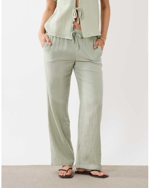 Jdy Natural Wide Leg Cheesecloth Trousers Co-ord