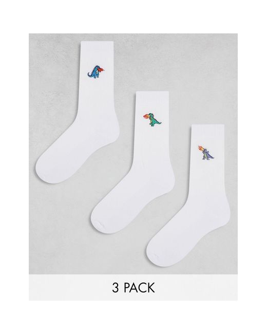 ASOS White 3 Pack Sock With Dinosaur Embroidery for men