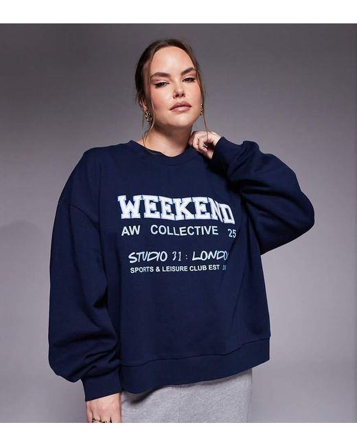 ASOS Blue Weekend Collective Curve Sweatshirt With Graphic
