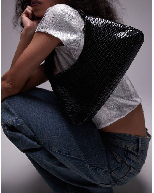 Solana - sac porté épaule souple effet cotte TOPSHOP en coloris Black