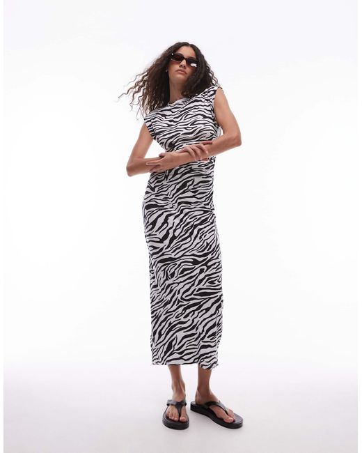 Mango White Zebra Cap Sleeve Midi Dress