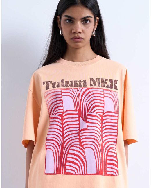 TOPSHOP Oversized T-Shirt Met Grafische Tulum-Print in het Orange