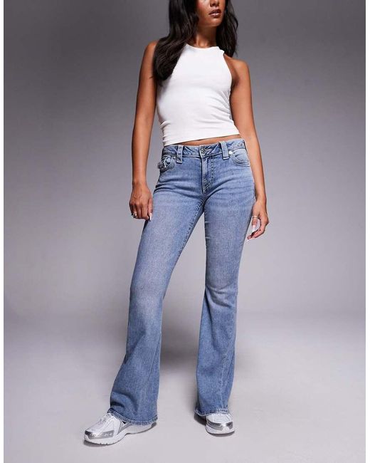 True Religion Blue Joey Mid Rise Flare Jeans With Flap Pocket