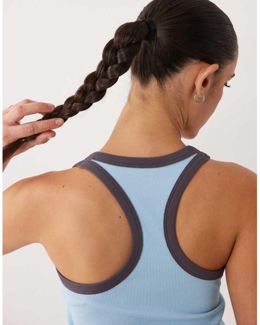 4505 Blue Seamless Lightweight Rib Racer Singlet With Contrast Binding