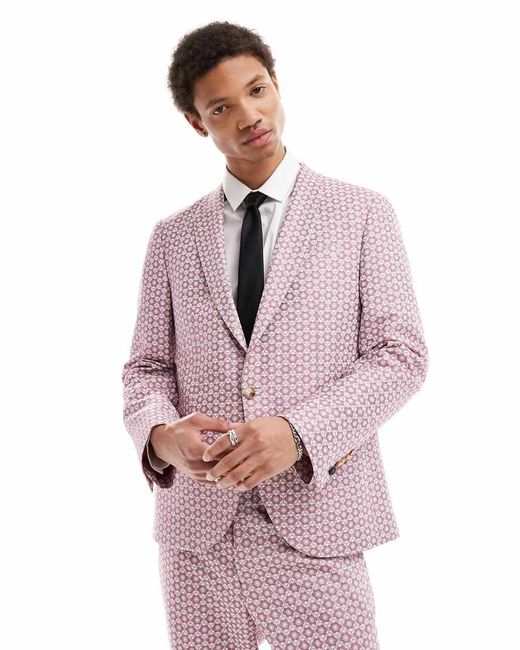 Twisted Tailor Pink Bold Floral Jacquard Slim Suit Jacket for men