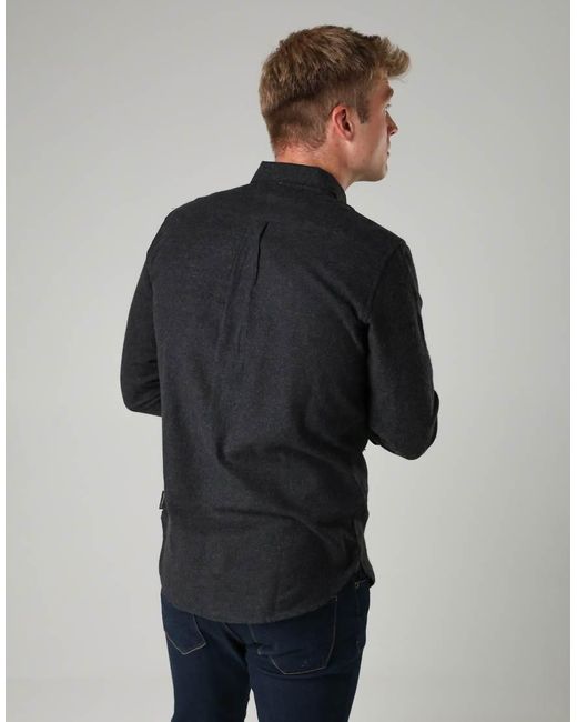 French Connection Gray Cotton Chest Pocket Flannel Long Sleeve Shirt for men