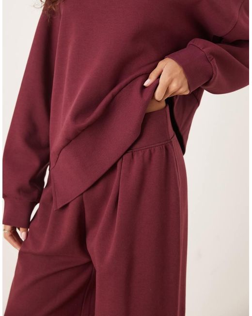 ASOS Red Interlock Wide Leg Sweatpants With Wide Waistband Detail