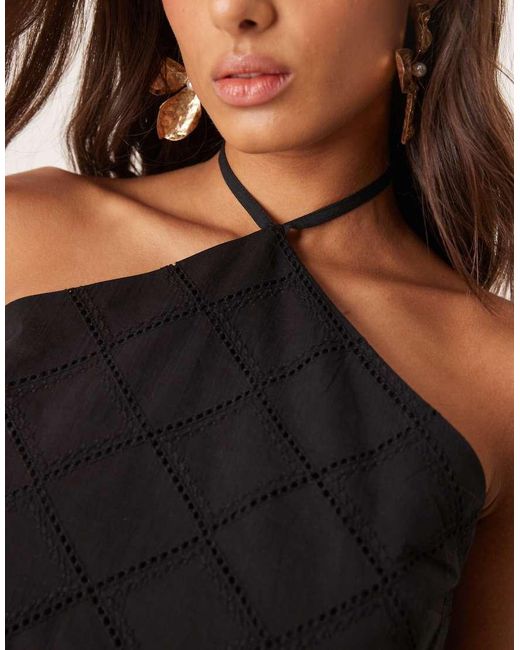 ASOS Black Halter Neck Crop Top Co-ord With Geo Cutwork