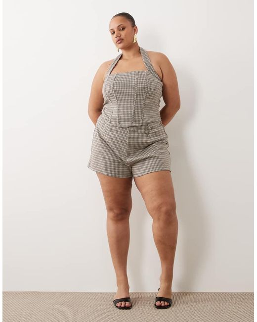 ASOS Gray Asos Design Curve Brushed Halterneck Corset Top