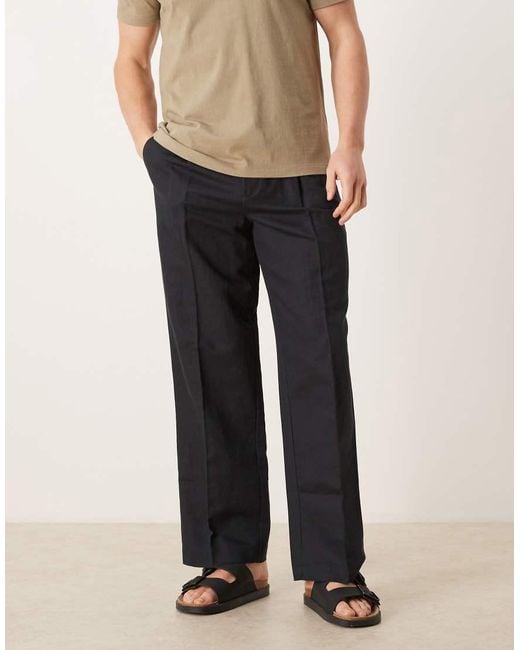 ASOS Natural Tailored Pleated Linen Rich Wide Leg Pants for men