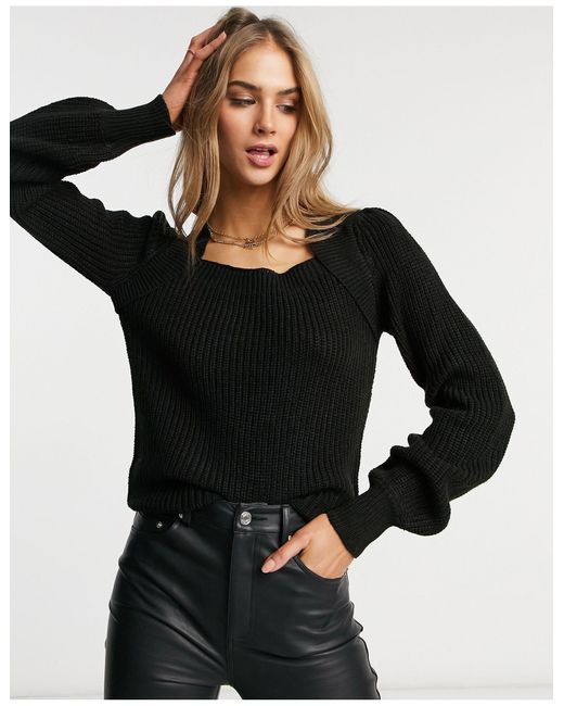 Vero Moda Jumper With Square Neck And Volume Sleeves in Black - Lyst