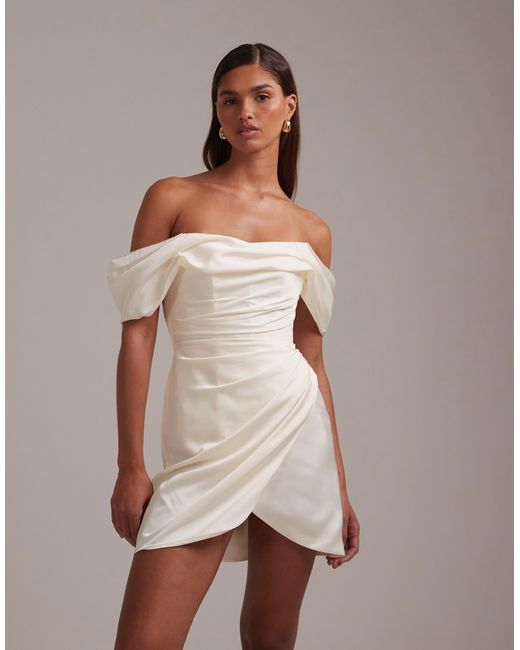 asos white off shoulder dress ASOS DESIGN embroidered off shoulder cotton maxi dress with ruched bust detail in white