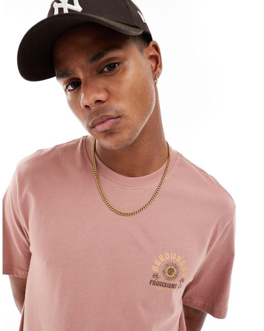 T-shirt vestibilità classica slavato con stampa "arrowhead" sulla schiena di Only & Sons in Pink da Uomo